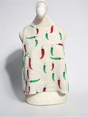 Truth Chili Pepper Print Linen Blend Sleeveless Tank Top Size Small